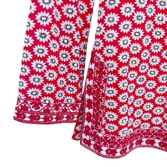 Tory Burch Jayne Nantucket Red Daisy Floral Embroidered Cotton Tunic Size 0 - Picture 5 of 7